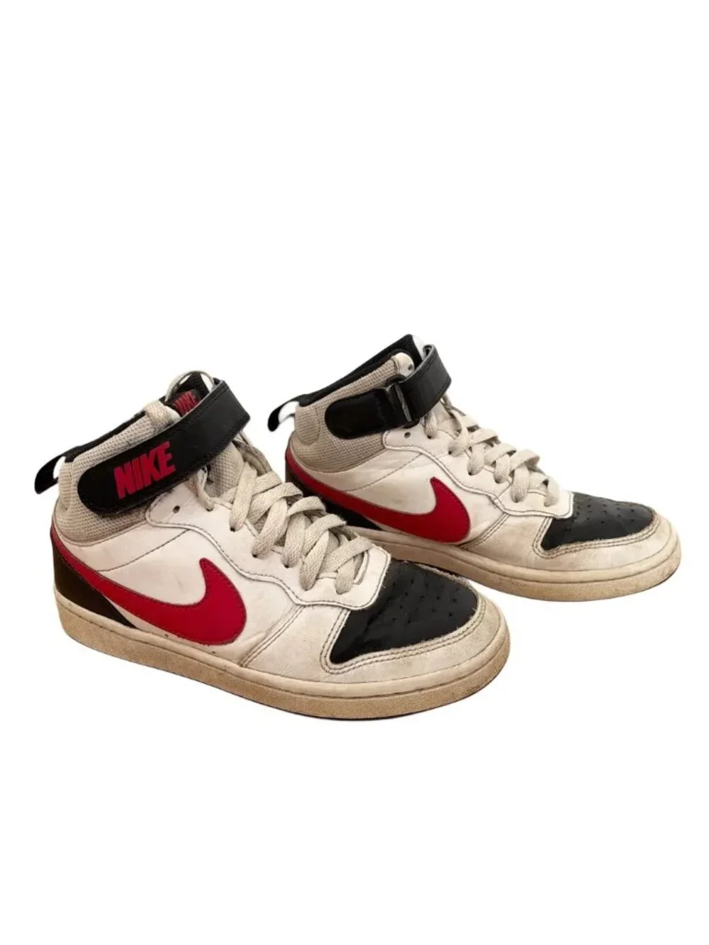 NIKE Court Borough Mid 2 Sneakers White Black Red SZ 4 YOUTH